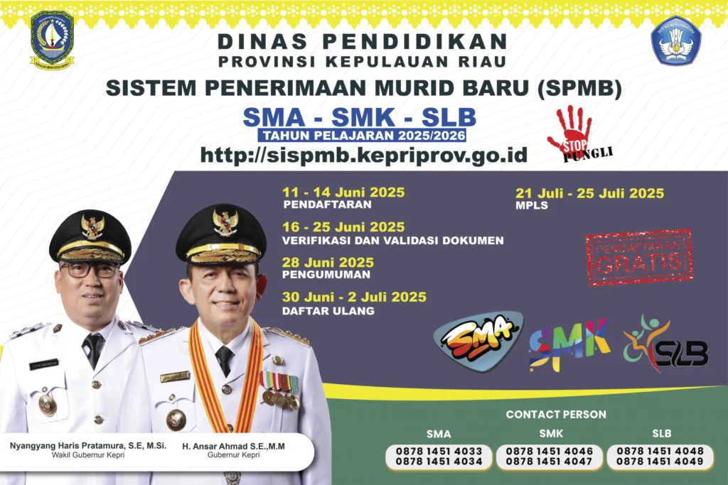 Pendaftaran Siswa Baru SMA/SMK Kepri 2025 Dibuka Juni, Gratis!