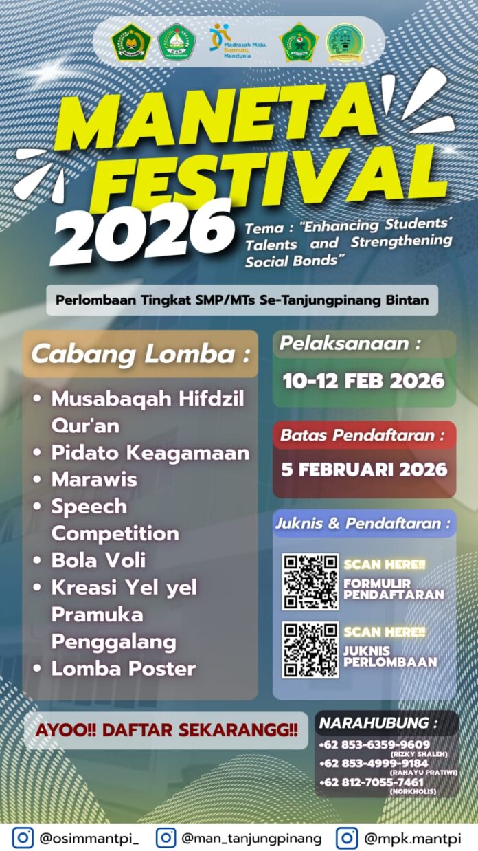 Maneta Festival 2026 Ajang Perdana Gali Bakat Pelajar Tanjungpinang-Bintan
