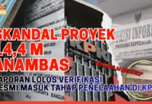 Skandal Proyek 14,4 M Anambas: Laporan Lolos Verifikasi, Resmi Masuk Tahap Penelaahan di KPK Kolase bukti investigasi SamuderaKepri: Papan proyek jalan 14,4 Miliar Anambas, gedung KPK RI, dan gedung Komisi Informasi Kepri dengan narasi laporan lolos verifikasi dan masuk tahap penelaahan KPK.