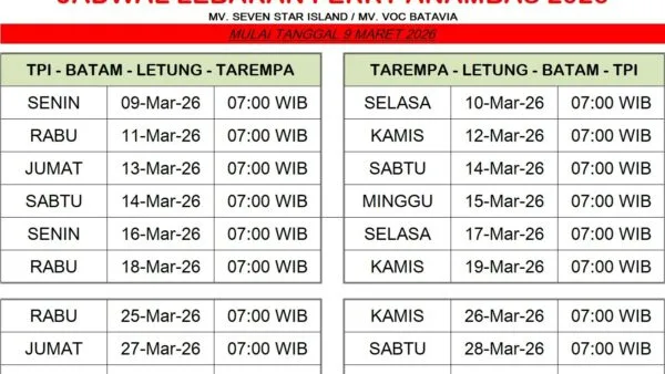 Jadwal Ferry Anambas Lebaran 2026