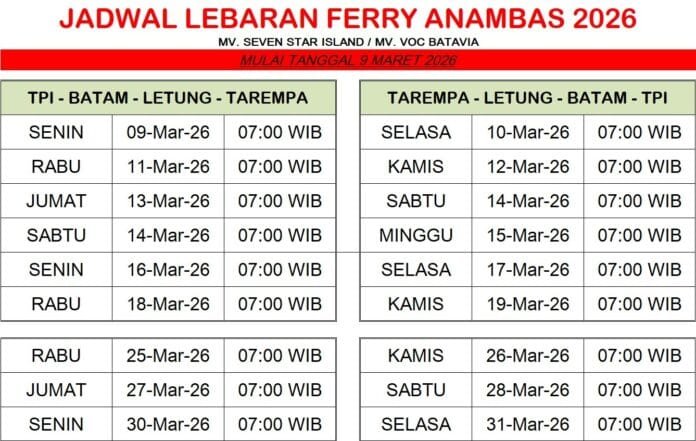 332902 Jadwal Ferry Anambas Lebaran 2026