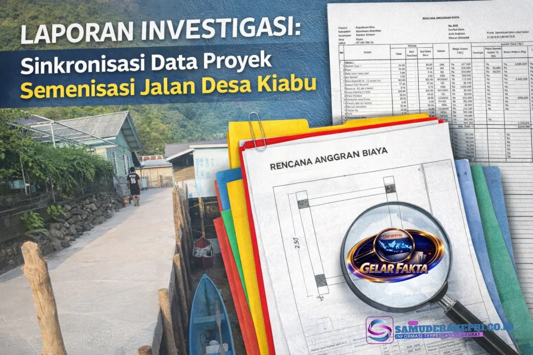 Penampakan fisik proyek jalan di Desa Kiabu yang bersumber dari Dana Desa 2026. Redaksi menemukan selisih volume 0,5 meter pada dokumen teknis proyek ini. (Foto: Dok. SamuderaKepri)