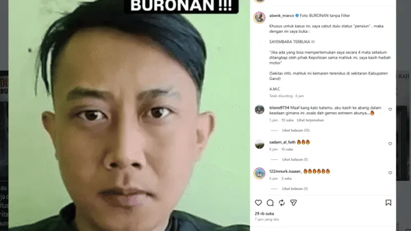 Buru DPO Taufik Hidayat, Aktor Abenk Marco Rilis Foto Wajah Pelaku Tanpa Filter di Instagram