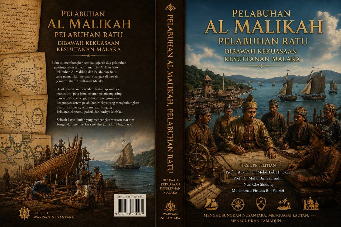 Sampul buku Pelabuhan Al Malikah Pelabuhan Ratu di Bawah Kekuasaan Kesultanan Malaka hasil penelitian sejarah Indonesia Malaysia di Bintan.