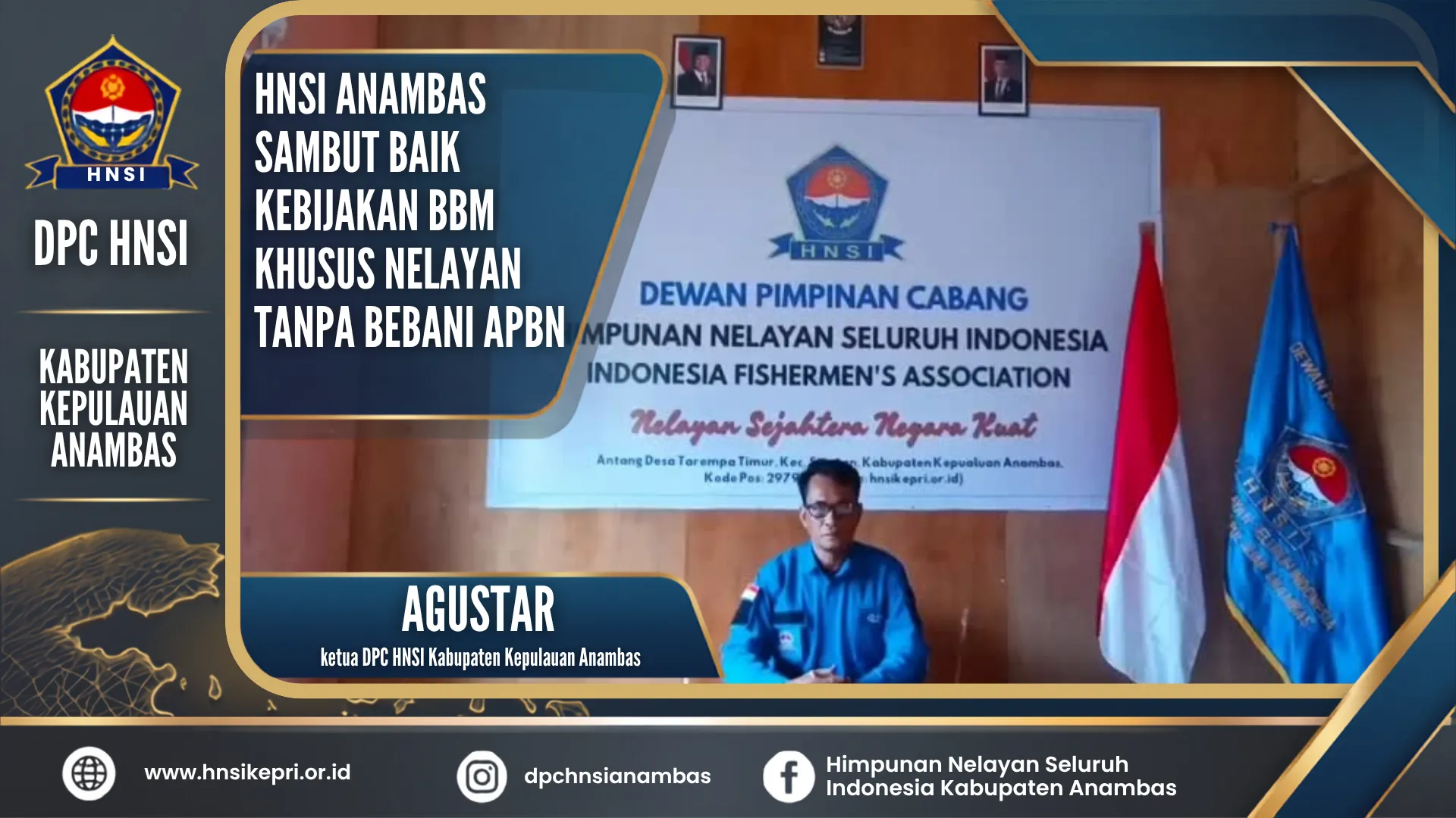 Ketua DPC HNSI Kabupaten Anambas, Agustar, saat memberikan keterangan terkait kebijakan BBM khusus nelayan.