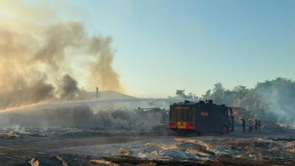 Personel Brimob Polda Gorontalo dan tim gabungan padamkan kebakaran area kayu HTI di Gorontalo Utara