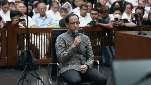 Suasana persidangan pembacaan putusan vonis 10 tahun penjara terhadap terdakwa Nadiem Makarim di Pengadilan Tipikor Jakarta Pusat.
