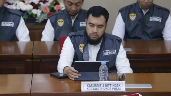 Konferensi pers pengungkapan kasus korupsi pembiayaan pengadaan batu bara oleh Kortastipidkor Polri di Jakarta.
