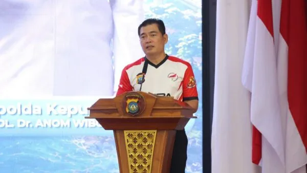 Wakapolda Kepri Brigjen Pol Anom Wibowo saat memberikan sambutan pada pembukaan turnamen esports di Gedung Lancang Kuning.