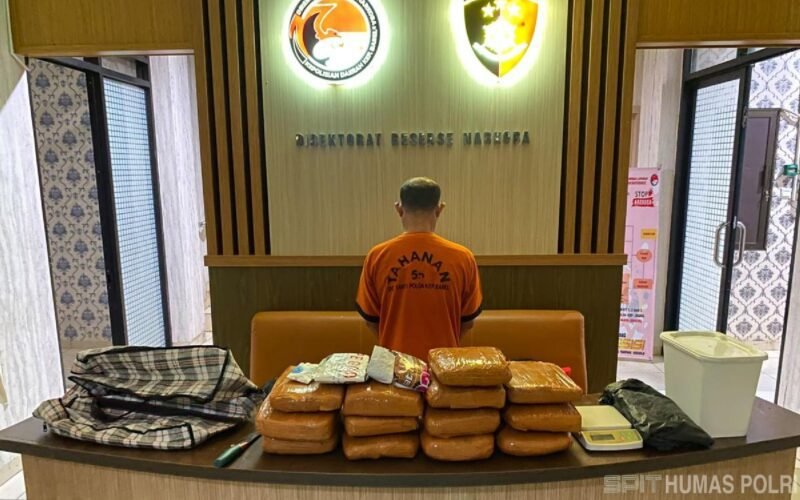 Jajaran Ditresnarkoba Polda Babel mengamankan barang bukti ganja 12,8 kg di Pangkalpinang