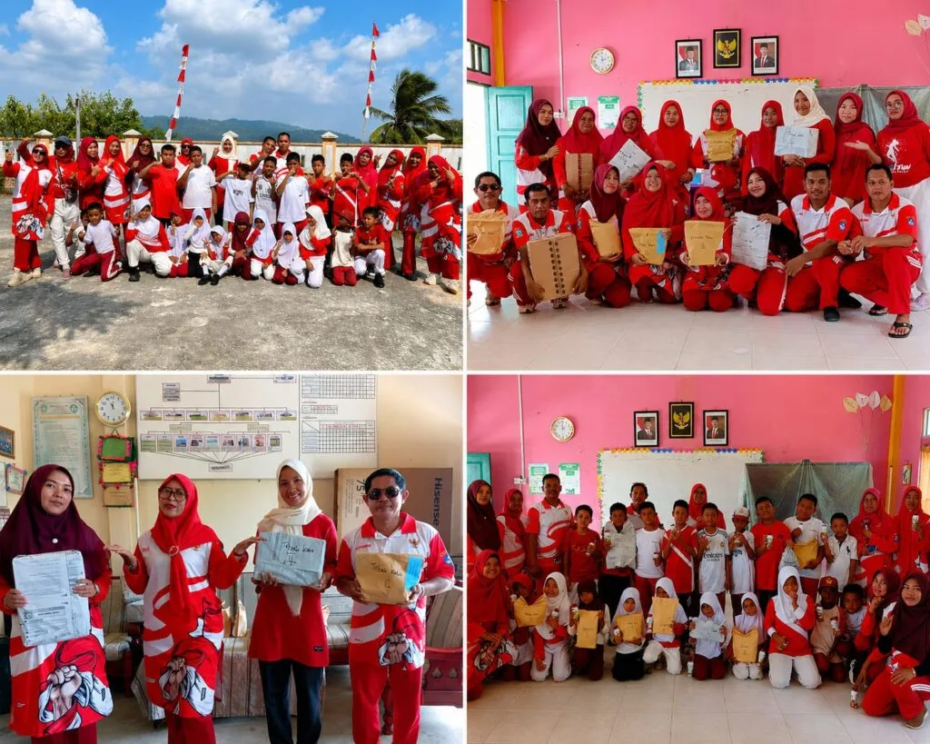 Kemeriahan guru dan siswa SD Negeri 007 Muntai Anambas dalam peringatan HUT ke 81 RI