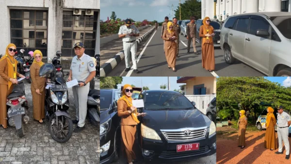 Petugas UPTD PPD Samsat Tanjungpinang mendata kendaraan ASN penunggak pajak di Perkantoran Pemprov Kepri Dompak
