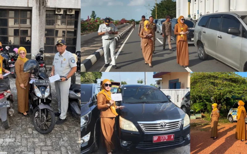 Petugas UPTD PPD Samsat Tanjungpinang mendata kendaraan ASN penunggak pajak di Perkantoran Pemprov Kepri Dompak