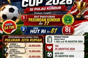 Suasana pembukaan dan pertandingan Open Turnamen Sepak Bola Pasundan Cup II 2026 di Stadion Mini Abdul Manaf Kundur