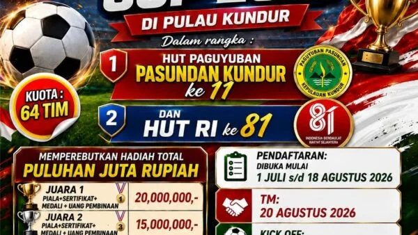 Suasana pembukaan dan pertandingan Open Turnamen Sepak Bola Pasundan Cup II 2026 di Stadion Mini Abdul Manaf Kundur