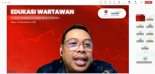 Tangkapan layar suasana pertemuan virtual acara Edukasi Wartawan terkait Analisis Fundamental Saham oleh Mandiri Sekuritas