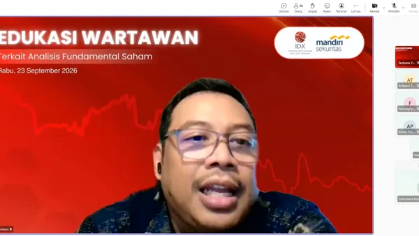 Tangkapan layar suasana pertemuan virtual acara Edukasi Wartawan terkait Analisis Fundamental Saham oleh Mandiri Sekuritas